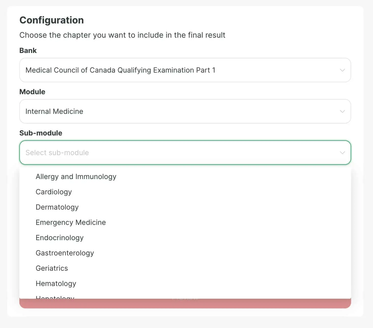 Selecting precise sub-modules for laser-focused MCCQE practice