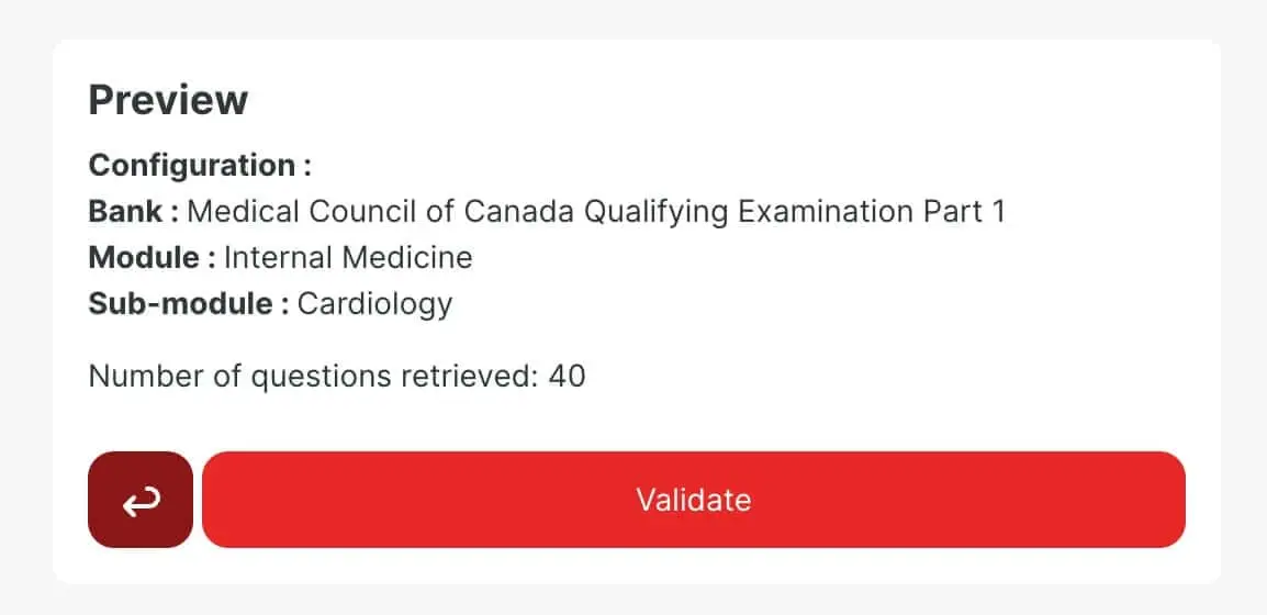 Live preview showing available question count based on selected filters