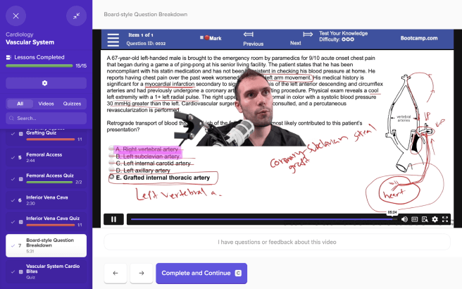 Med School Bootcamp board-style Step 1 question breakdown video with annotated answer choices