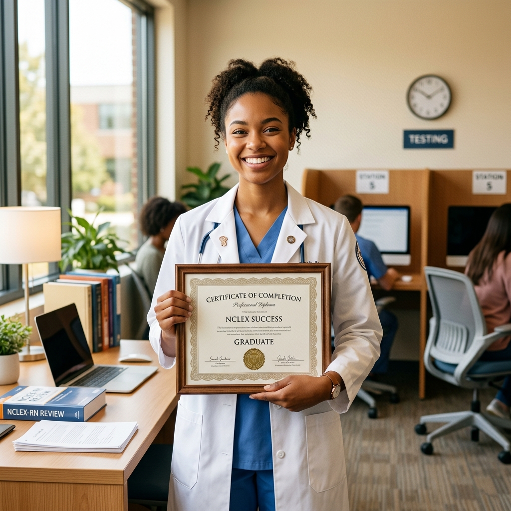 Nursing student studying for the NCLEX with a focused study strategy