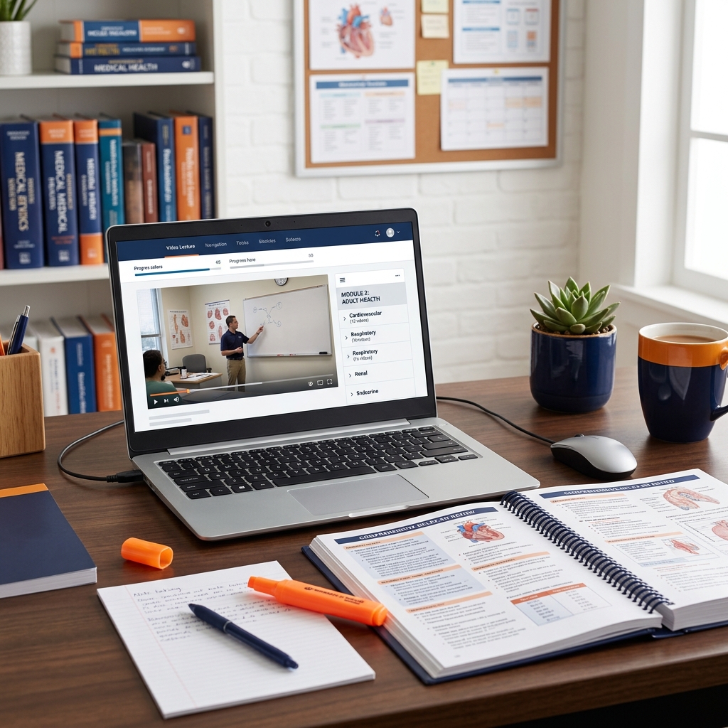Kaplan NCLEX prep course interface and study materials