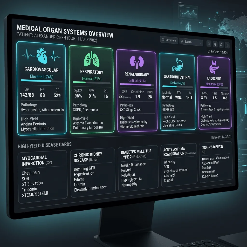 Visual breakdown of USMLE Step 1 high yield topics by organ system and subject