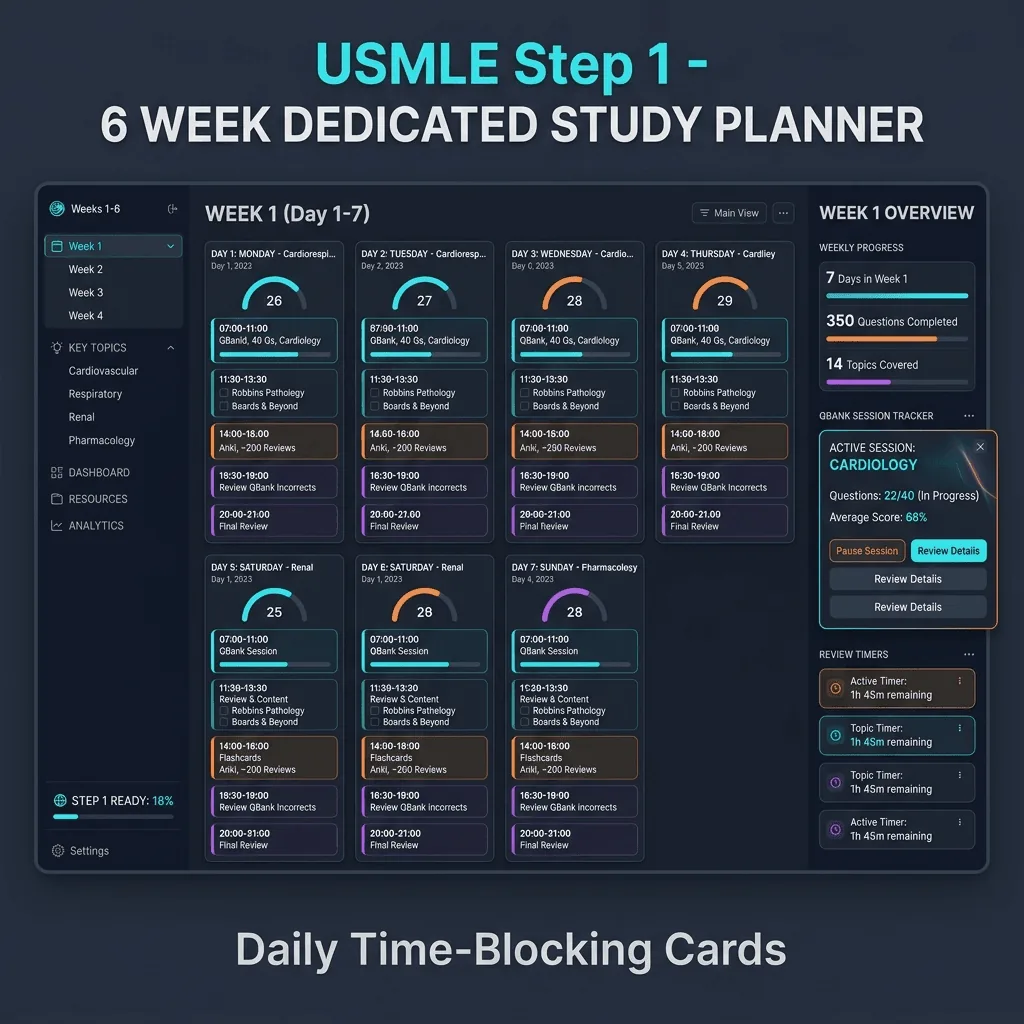 Week-by-week USMLE Step 1 dedicated study schedule calendar