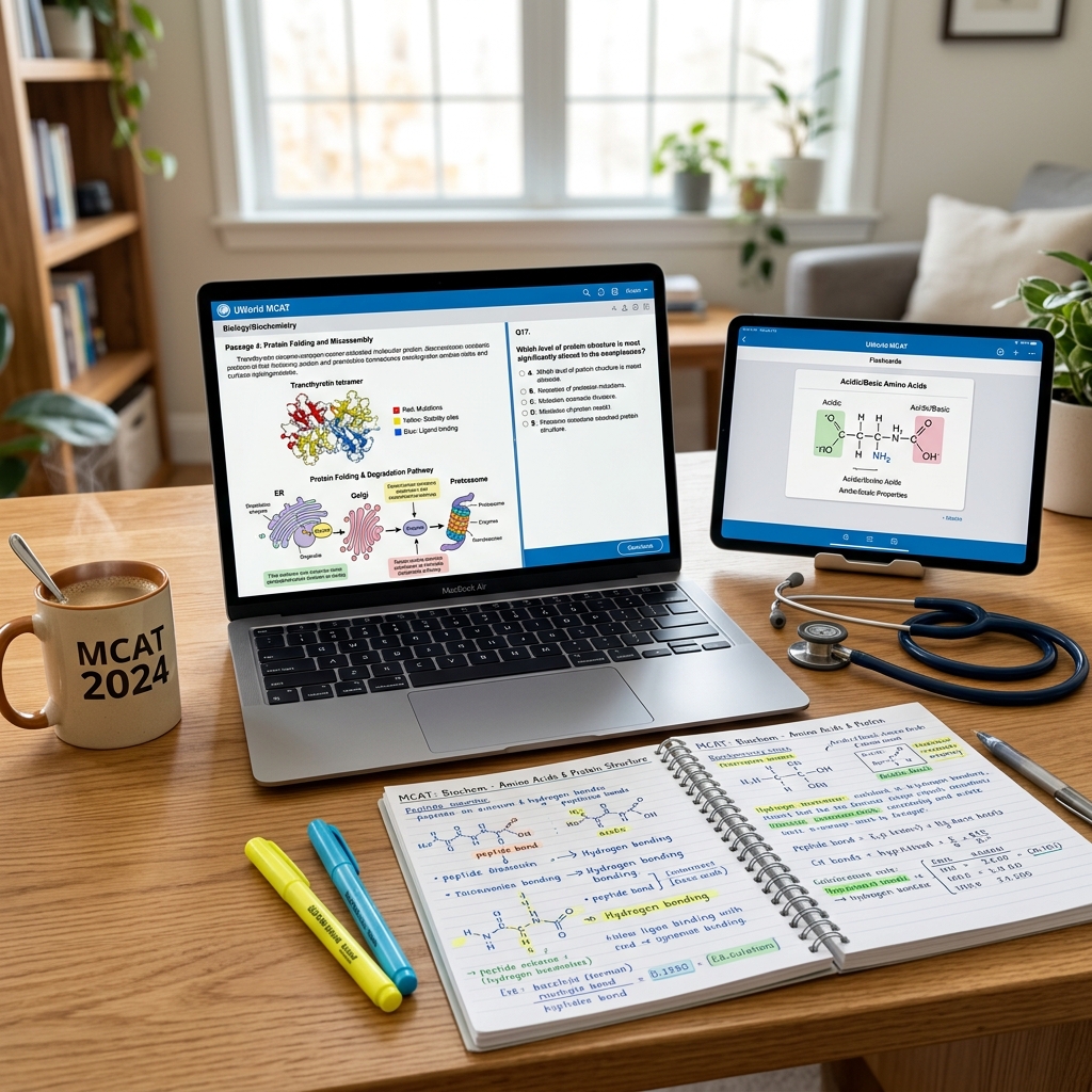 UWorld MCAT practice question bank review and interface features